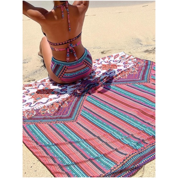 Boho Print Cut out Halter High Waisted Bikini Cover up - Picture 4 of 11